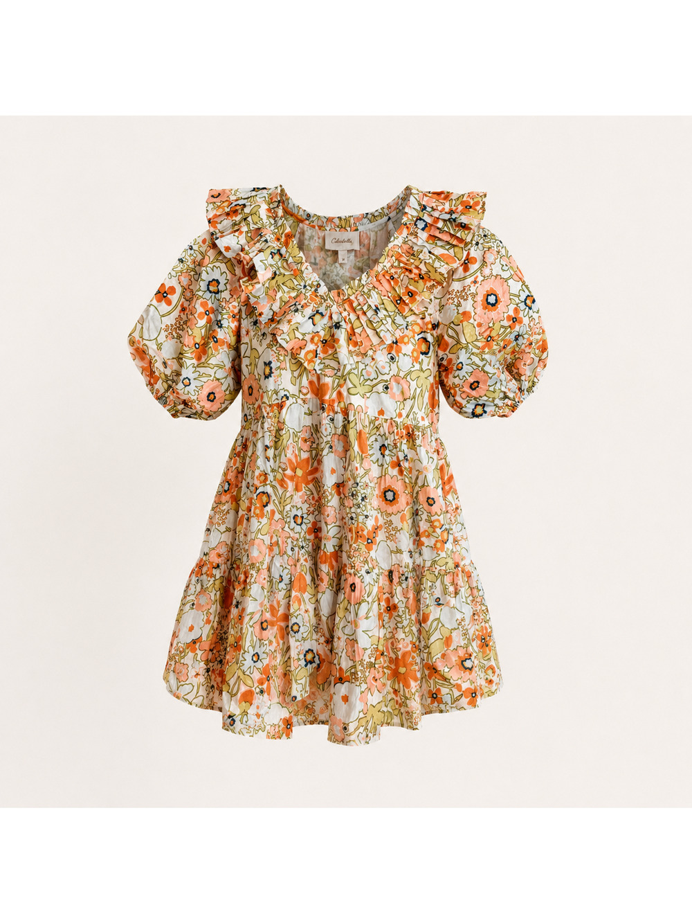 Cleobella Farrah Retro Floral Organic Cotton Ruffle Puff Sleeve Mini Dress M